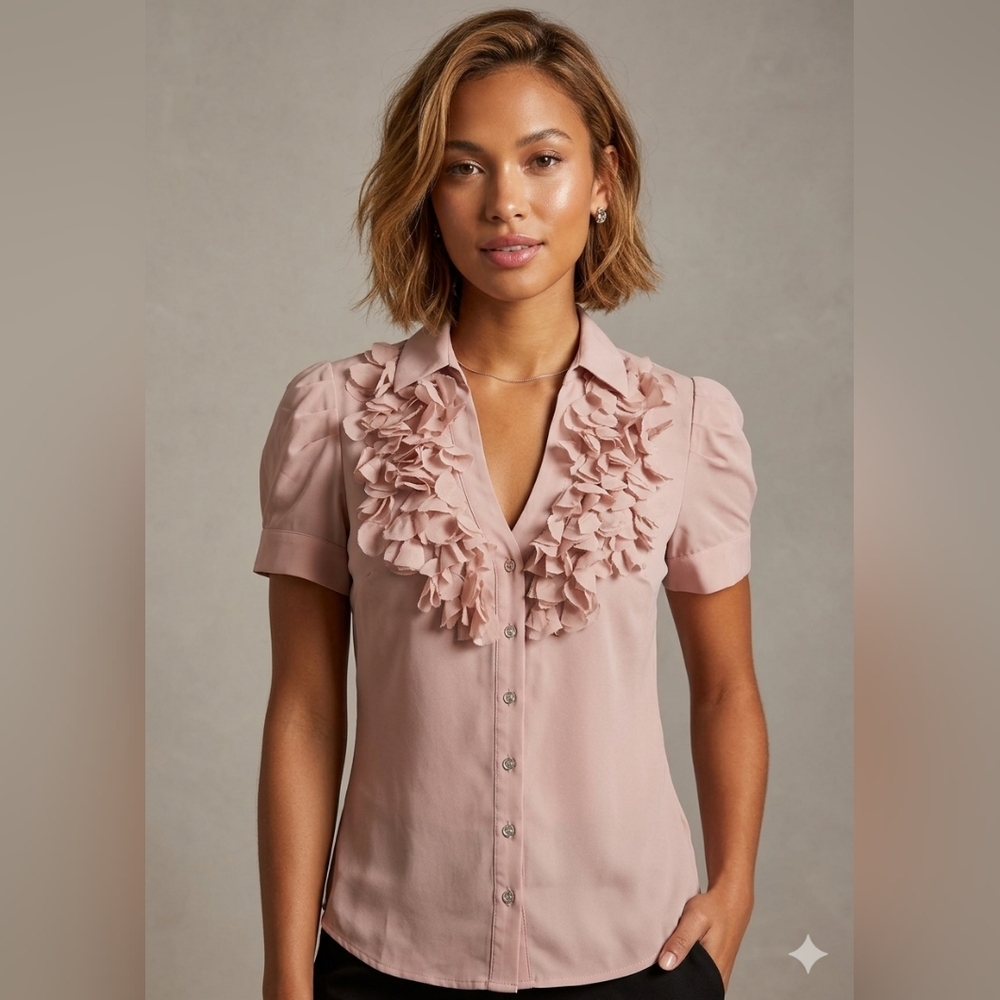 Bebe 100% Silk Ruffle Blouse  Dusty Rose Size Small
